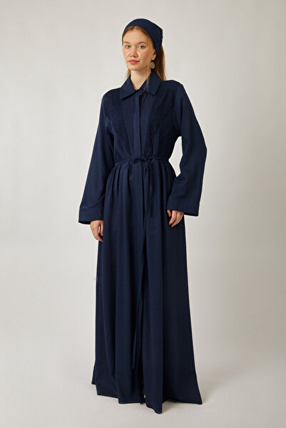 ZÜLAYS Gizli Düğmeli Dantelli Elbise Lacivert