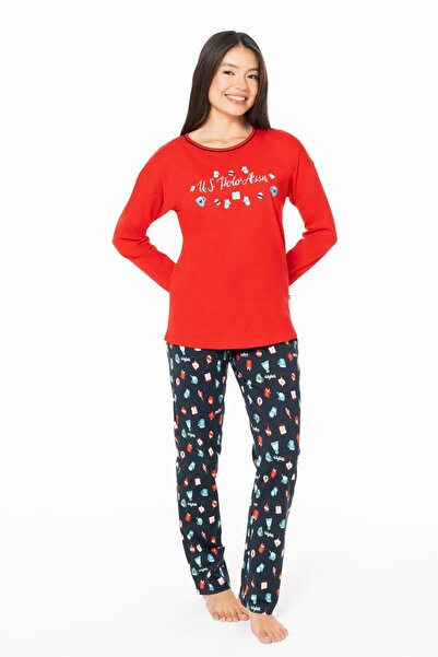 U.S. Polo Assn. U.S. Polo Assn. 20167 Women's Long Sleeve Crew Neck Pajamas Set-Red