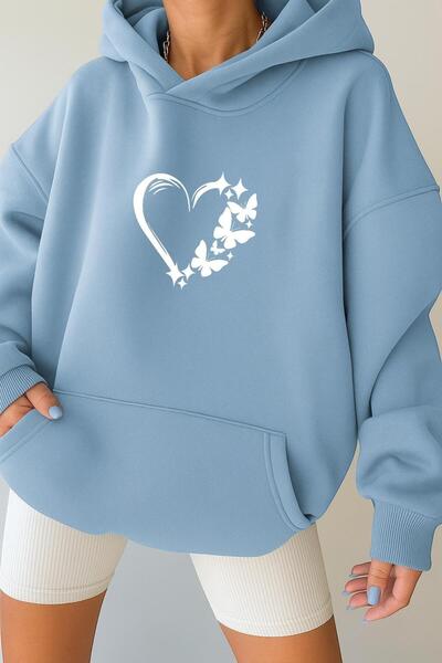 E-ROMA Hanorac unisex cu glugă, din bumbac pieptănat, cu 3 fire, cu inimă