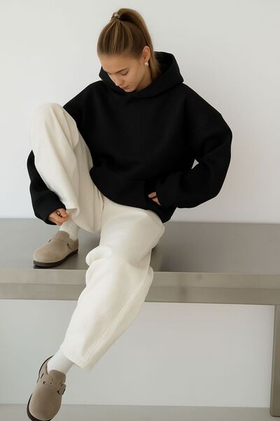 DM DOLCE MORE سترة رياضية بغطاء للرأس للجنسين مصنوعة من القطن الممشط بثلاث خيوط