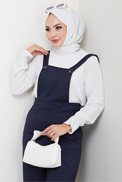 Bestenur Gülru Gabardine Jumpsuit with Pockets 1587 - Navy Blue
