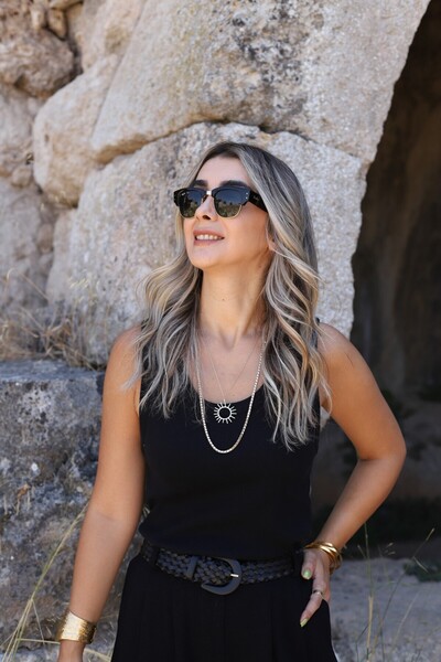 bytugcekaya Black standard size lycra ribbed undershirt