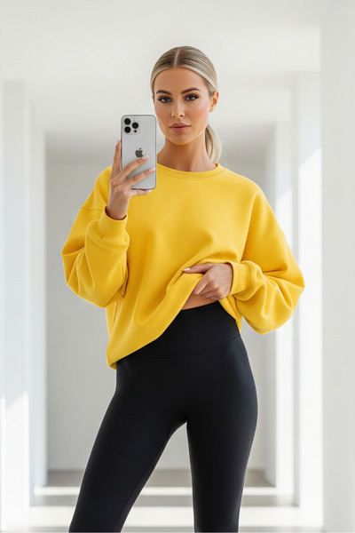 COMBİNE MİCHAİL Women's Oversize Winter Loose Yellow Sweatshirt