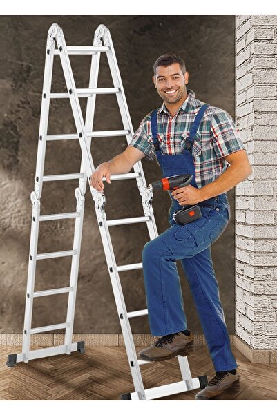 STRATEGIC Scara profesionala multifunctionala 4x3 trepte + Platforma, aluminiu, pliabila, lungime maxima 3.5 m