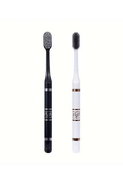 Generic 2pcs Soft-bristled Toothbrushes, Advanced Black and White Couple Doub...