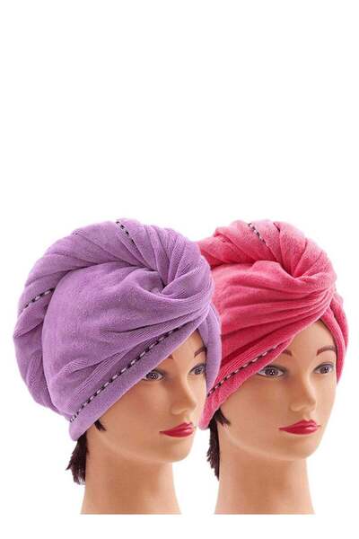 Generic 2-Piece Long Hair Absorbent Wrap Towel Set Pink/Purple 10 x 26inch