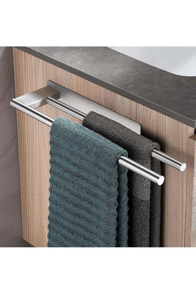 Generic Towel Rail No Drilling Stainless Steel Double Towel Rail Self-Adhesiv...