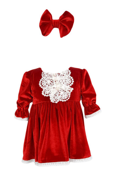 fantasialand Baptism dress for girls, velvet, Alice model, red color