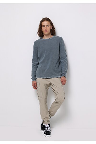 Colin's Pulover albastru pentru bărbați, cu gât rotund, jacquard