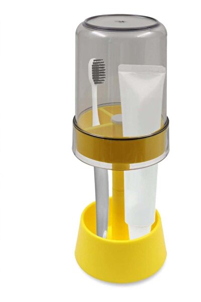 Generic Yellow Toothbrush Holder Stand with Cover & 3 Slots, Dental Organizer for Electric Toothbrushes & T
