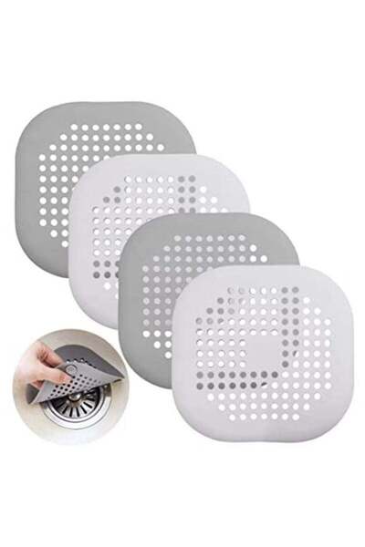 Generic 4 PCS Silicone Flat Drain Hair Catcher with Suction Cup Sink Strainer...