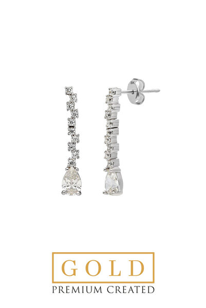 So CHIC... Beyaz Altın Sertifikalı Premium Created Damla Taşlı Sallantılı Küpe
