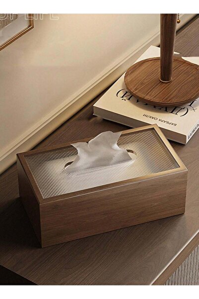 Generic Walnut Wood Grain Tissue Box Holder with Acrylic Lid – Elegant Rectan...