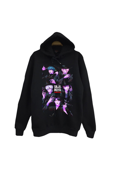 fame-stoned K-Pop Demon Hunters - Saja Boys Printed Unisex 100% Cotton Black Hooded Sweatshirt