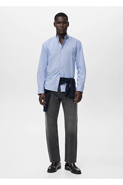 MANGO Man Regular kesim çizgili pamuklu gömlek