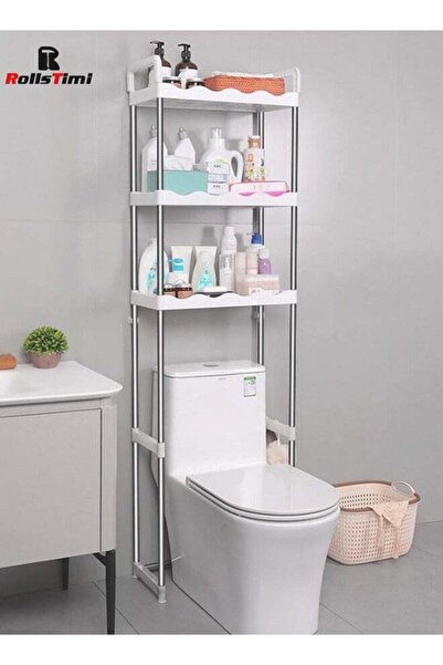 Generic رف متعدد الأغراض بثلاث طبقات فوق المرحاض من رولز تيمي، منظم حمام قائم بذاته مع خطافات.