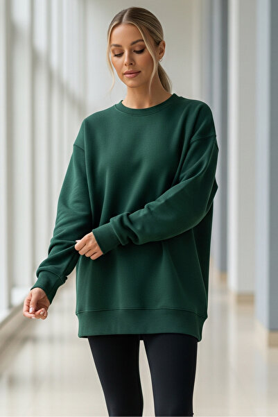 COMBİNE MİCHAİL Women's Oversize Winter Loose Khaki Sweatshirt