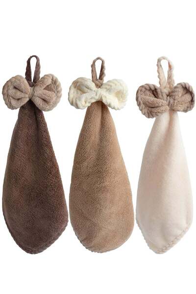 Generic Soft & Absorbent Microfiber Hand Towels - 3pcs with Hanging Loops, Quick Drying, Perfect for Kitche