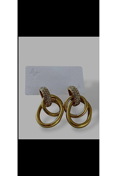Aylish Bijuteri Round Interlocking Steel Earrings with Gold Stone
