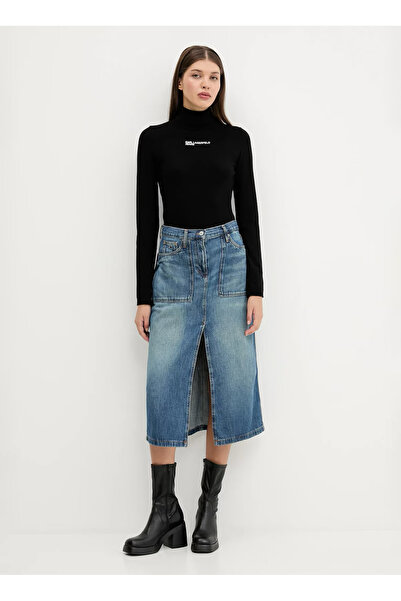 Karl Lagerfeld Jeans Dik Yaka Standart Baskılı Siyah Kazak Kadın A3W18007