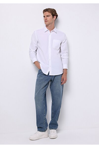Colin's Slim Fit Shirt Neck Düz Erkek Beyaz Uzun Kol Gömlek