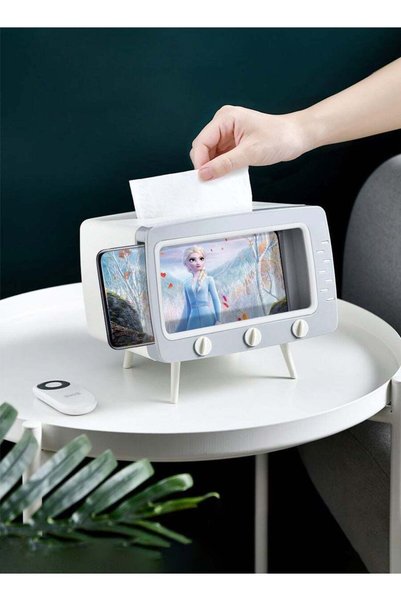 Generic Creative TV Shape Tissue Box with Phone Holder, 2-in-1 Multifunctiona...