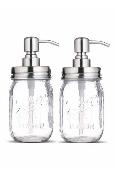 Generic Clear Glass Jar Soap Dispenser with Stainless steel pump Classic Decor for Bathroom Kitchen Farmhou