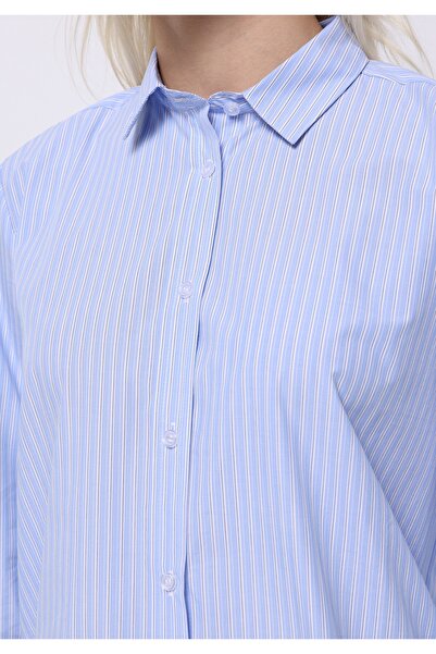 Colin's Regular Fit Shirt Neck Düz Kadın Mavi Uzun Kol Gömlek