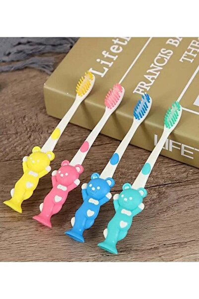 Generic جولسكي، فرشاة أسنان كرتونية من الخيزران والفحم، شعر ناعم، 4 قطع من السيليكون، فرشاة أسنان لطيفة للتنظيف، مقاس صغير