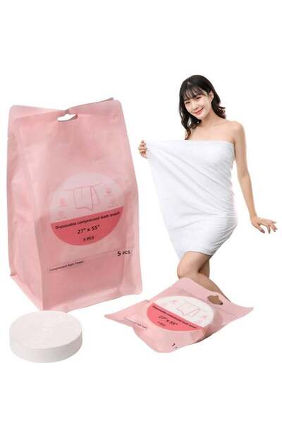 Generic Large Compressed Cotton Bath Towels 5 Pcs Portable and Reusable for Travel Hiking Camping Beach