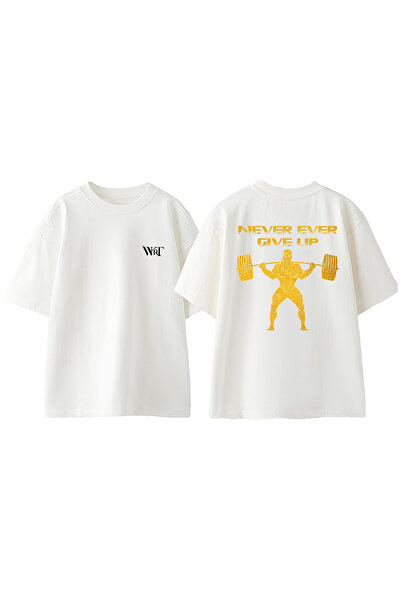THEWERT Tricou alb oversize din bumbac cu print pe spate Gym Never Give Up 7 ...