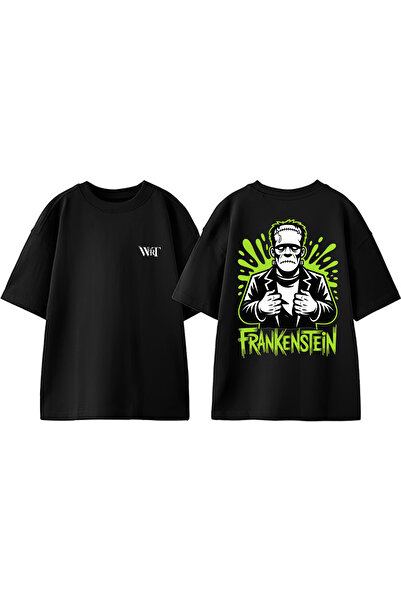 THEWERT تي شيرت Start Drınkınng Frankenstein Design من القطن باللون الأسود مق...