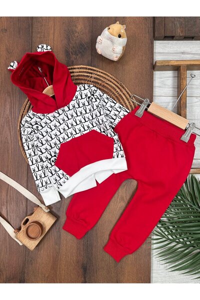 Kids Kingdom Cotton Eared Hooded Kangaroo Pocket 2-Piece Baby Girl Set