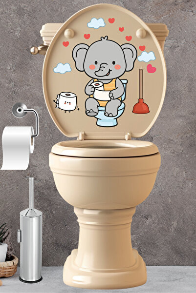 Echo Home Klozet Sticker Sevimli Fil Kalpler ve Bulutlar Temalı Banyo Tuvalet Sticker
