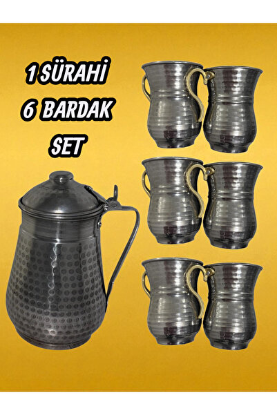maraşçarşısı 6'lı Krom Ayran Bardağı ve Alüminyum Sürahi 2,5 LT