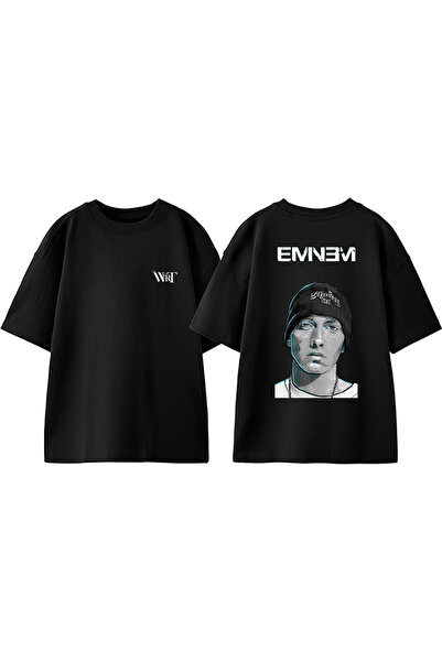 THEWERT تي شيرت Eminem 3 Design مطبوع من الخلف من القطن باللون الأسود مقاس كبير