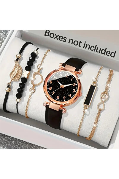 SOWOO WATCH 6 lı set Moda ve Şık Kadın Kuvars Saat ve Moda Bileklik Seti Kutusuz