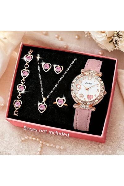 SOWOO WATCH 6 Parça Kadın Moda Saati Şık ve Zarif Kalp Desenli Ateş Fırtınası...