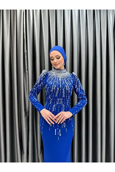 MERVE TESETTÜR Stone embroidered fish evening dress