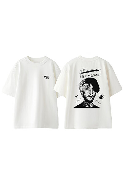 THEWERT T-shirt alb oversize din bumbac cu imprimeu pe spate Lil Peep 3 Design