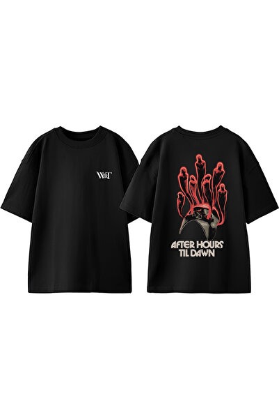 THEWERT Tricou oversized din bumbac negru cu imprimeu pe spate The Weeknd After Hours 2 Design