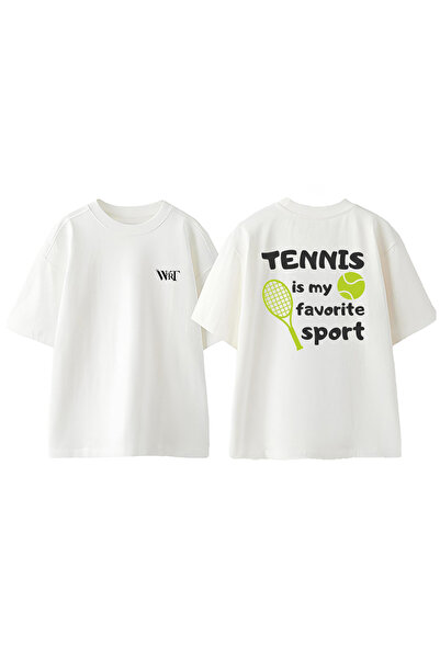 THEWERT Μπλουζάκι Tennis 1 Design με στάμπα στην πλάτη, βαμβακερό λευκό oversize