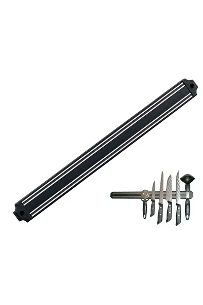 No8 Home Kitchen Wall Mounted Magnetic Large Knife Holder Stand - 55 cm - Black - Stainless Steel