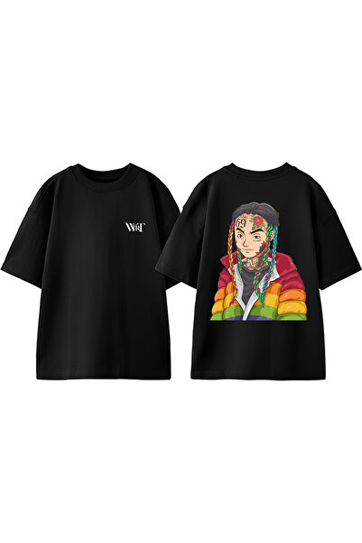 THEWERT Μπλουζάκι 6ıx9ine Design με στάμπα στην πλάτη, βαμβακερό μαύρο oversize