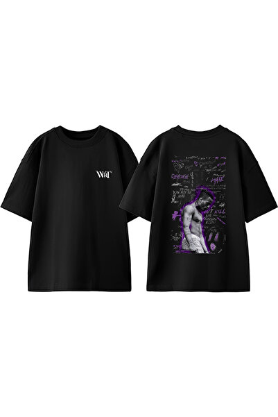 THEWERT Xxxtentacion 1 Design Back Printed Βαμβακερό μαύρο μπλουζάκι oversize