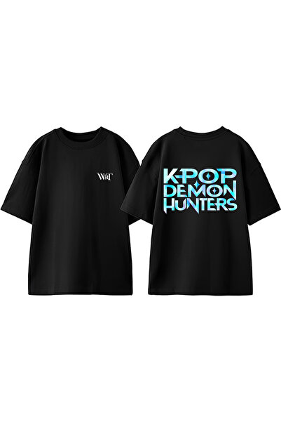THEWERT KPop Demon Hunters 3 Dizajn Leđa Štampano Pamuk Crna Oversize kroj T-...