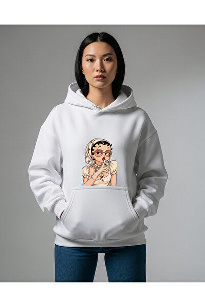 Bheka Concept سويت شيرت بقلنسوة كبير الحجم مطبوع عليه بيتي بوب