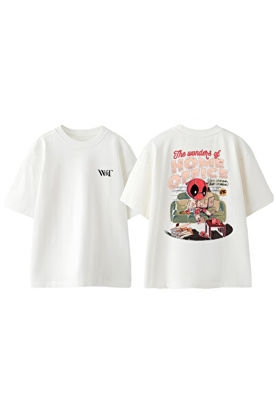 THEWERT Μπλουζάκι με στάμπα στο πίσω μέρος, βαμβακερό λευκό oversize, σχεδιασ...