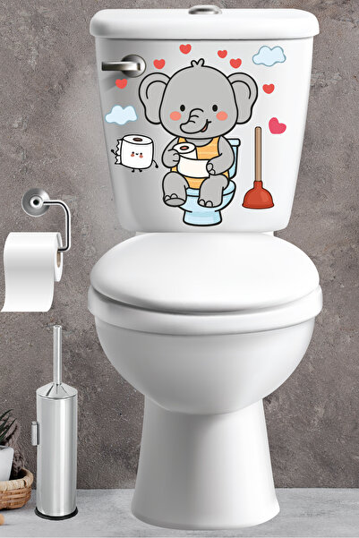 Echo Home Klozet Sticker Sevimli Fil Kalpler ve Bulutlar Temalı Banyo Tuvalet Sticker