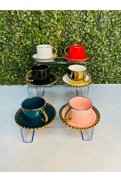 KRD Set of 6 Gold Pearl Cup with Handle